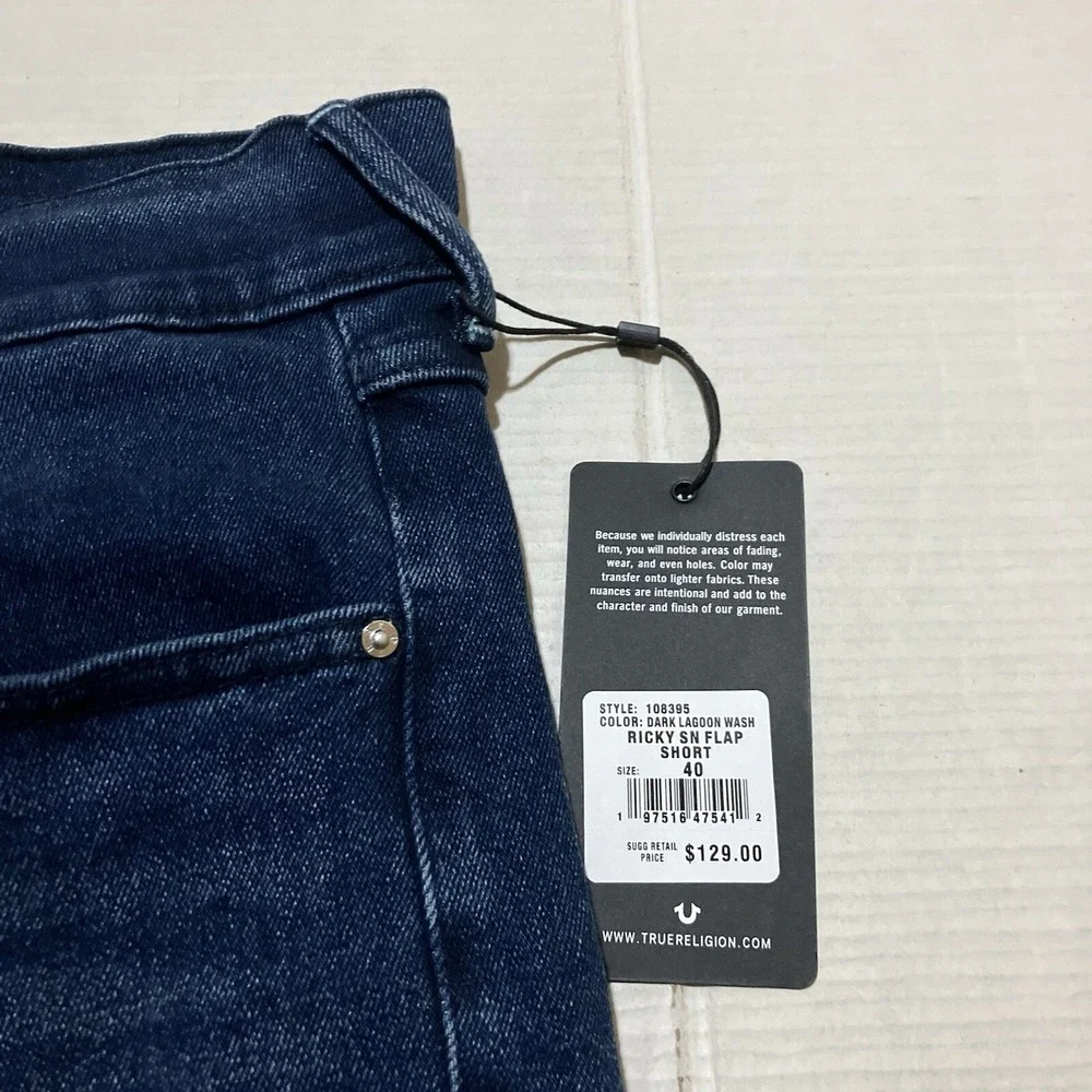 True Religion SN Flap Ricky Relaxed Straight Mens Denim Shorts Size 40 X 12‎